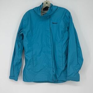Marmot Womens PreCip Rain Jacket Teal Blue Hooded Waterproof Windbreaker M